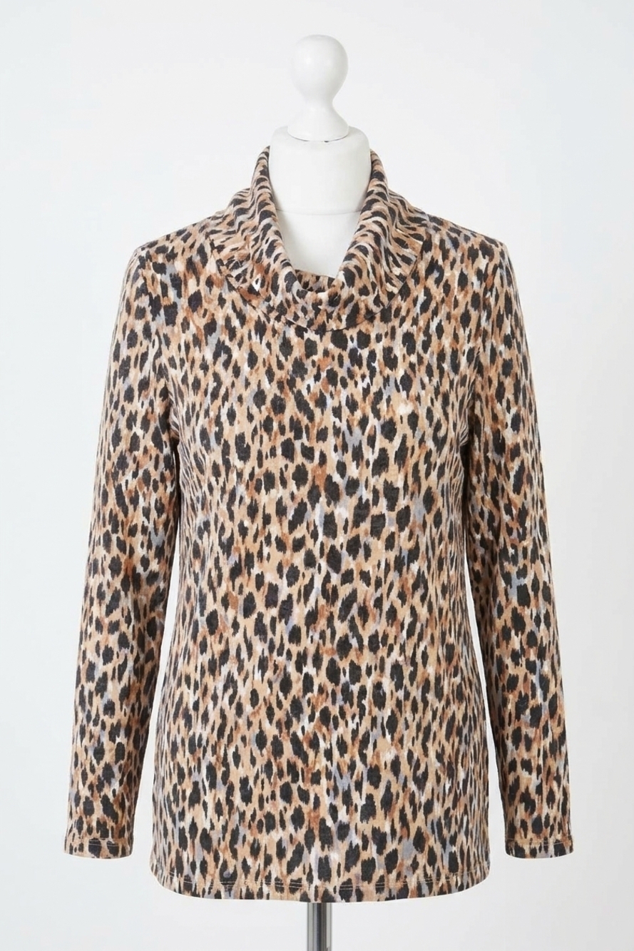 NEW FDJ cowlneck long sleeve printed top in indi abstract